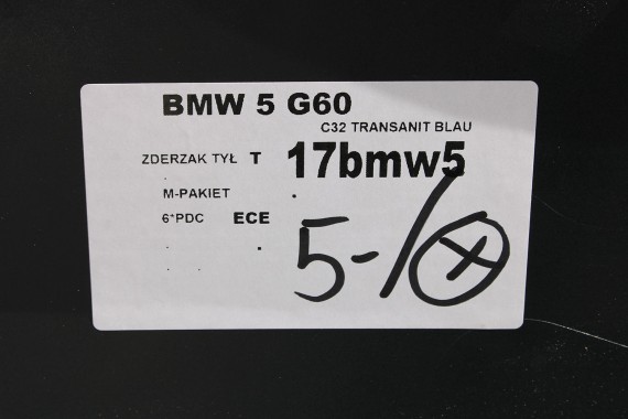 BMW 5 G60 ZDERZAK TYŁ TYLNY M pakiet Kolor: C3Z Tansanitblau II Metallic MSP M POWER 51128084866 51128084715 51128085225 8084866