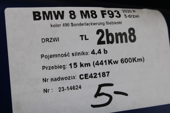 BMW 8 M8 F93 DRZWI LEWE PRZÓD + TYŁ STRONA LEWA przednie + tylne 2 sztuki 490 Sonderlackierung Niebieski 41007455097 41007455085