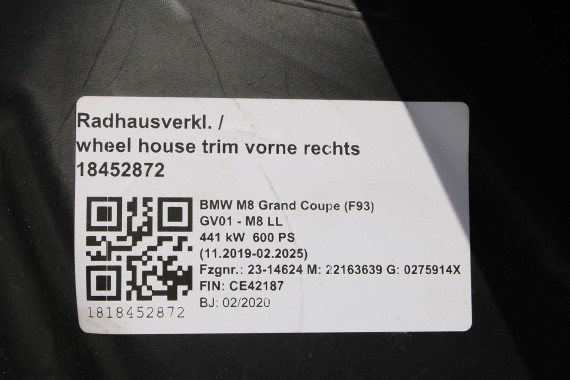 BMW M8 F91 F92 F93 NADKOLE PRZEDNIE 8060087 51718060087 Przód  8060088 51718060088 51718060090 51718060089 M POWER L + P 8060089