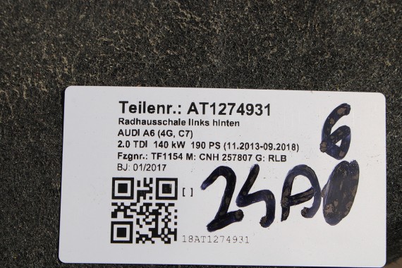AUDI A6 NADKOLE TYŁ TYLNE 4G0810171B 4G0810172B 4G C7 4G0 810 171 B 4G0 810 172 B FL LIFT 2014-2018