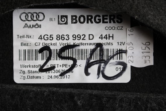 AUDI A6 SEDAN BOCZEK DYWAN BOCZKI BAGAŻNIKA 4G5863887D 4G5863888D 4G5863471C 4G5863463D boczki bagażnik 4G C7 44H soul czerń