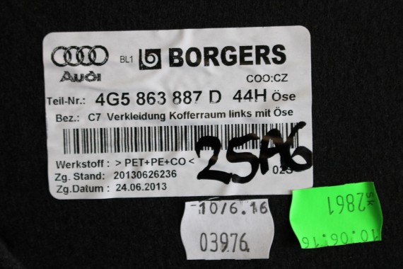 AUDI A6 SEDAN BOCZEK DYWAN BOCZKI BAGAŻNIKA 4G5863887D 4G5863888D 4G5863471C 4G5863463D boczki bagażnik 4G C7 44H soul czerń