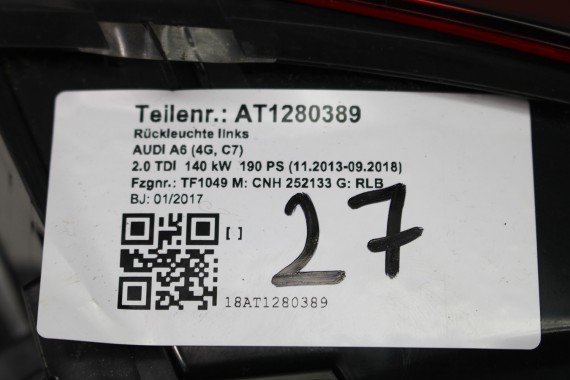 AUDI A6 SEDAN TYŁ ZDERZAK TYLNY KLAPA BAGAŻNIKA 4G 4G5 LAMPY Q2Q2 LX7P szary C7 FL LIFT tylna zderzak klapa lampa led ledy