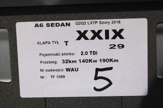 AUDI A6 SEDAN TYŁ ZDERZAK TYLNY KLAPA BAGAŻNIKA 4G 4G5 LAMPY Q2Q2 LX7P szary C7 FL LIFT tylna zderzak klapa lampa led ledy