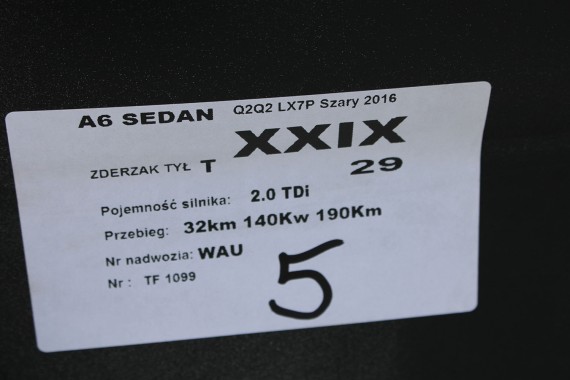 AUDI A6 SEDAN TYŁ ZDERZAK TYLNY KLAPA BAGAŻNIKA 4G 4G5 LAMPY Q2Q2 LX7P szary C7 FL LIFT tylna zderzak klapa lampa led ledy