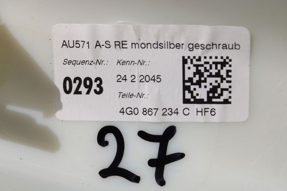 AUDI A6 POSZYCIE SŁUPEK A 4G0867233C 4G0867234C 4G0 867 233 4G0 867 234 górne podsufitki kolor szary SŁUPKA HF6 srebrny FL LIFT