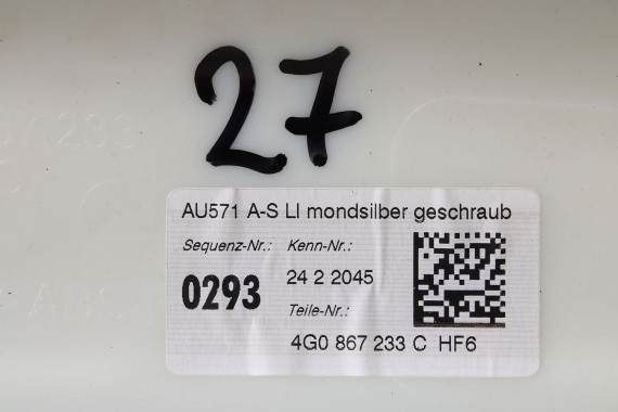 AUDI A6 POSZYCIE SŁUPEK A 4G0867233C 4G0867234C 4G0 867 233 4G0 867 234 górne podsufitki kolor szary SŁUPKA HF6 srebrny FL LIFT