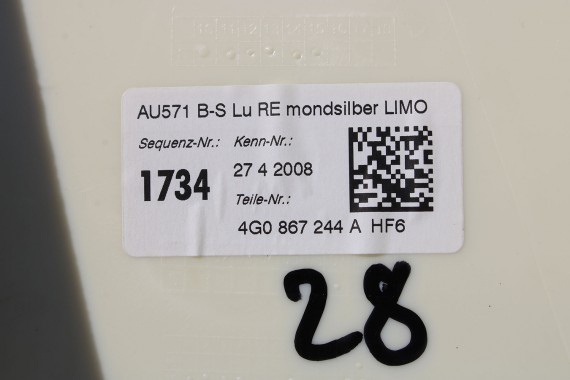 AUDI A6 SŁUPEK B 4G0867244A 4G0867243A 4G0819209E 4G0819210E POSZYCIE SŁUPKA górne podsufitki kolor szary HF6 srebrny księżycowy