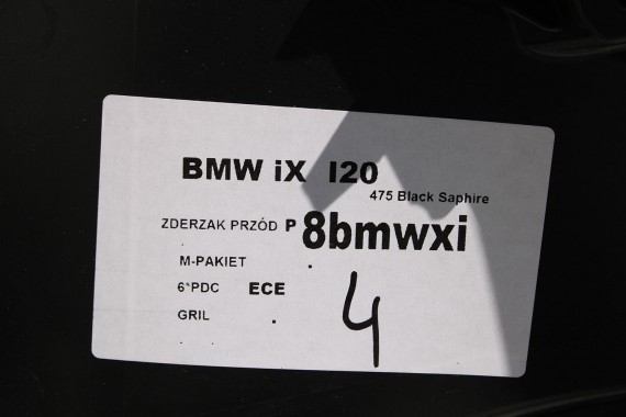 BMW iX i20 ZDERZAK PRZEDNI PRZÓD M pakiet Kolor: 475 Black-sapphire metallic Czarny 51117983621 7983621 M POWER 51119492524