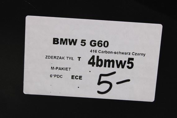 BMW 5 G60 ZDERZAK TYŁ TYLNY M pakiet Kolor: 416 Carbon-schwarz Czarny MSP M POWER 51128084866 51128084715 51128085225 8084866