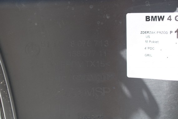 BMW 4 G22 G23 ZDERZAK PRZEDNI PRZÓD M pakiet Kolor: 475 Black-sapphire Czarny M pakiet 8076713 63178089525 63178089526 USA