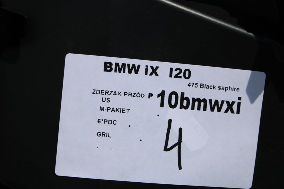 BMW iX i20 ZDERZAK PRZEDNI PRZÓD M pakiet Kolor: 475 Black-sapphire metallic Czarny 51117933621 5A0ABC9  9879665 9879666 9492524