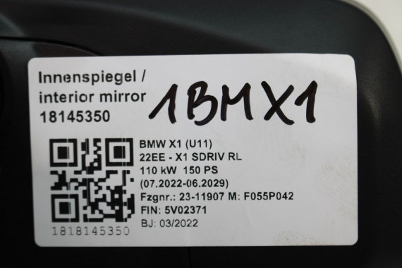 BMW X1 U11 LUSTERKO WEWNĘTRZNE 5A3D5A6 Kolor: czarny wsteczne 51 165 A3D5A6 wewnętrzne EC 51165A3D5A6 5A3D5A6 5A3D5A6 5A3D5A6