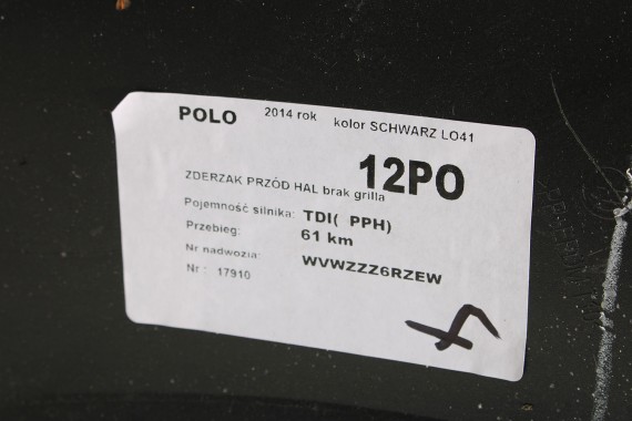 VW POLO PRZÓD Bluemotion 6R L041maska błotniki zderzak pas przedni lampy wzmocnienie lampa błotnik 6R Kolor: L041 - czarny 6R0