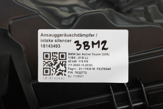 BMW 2 U06 FILTR POWIETRZA OBUDOWA 13718489429 8489429 13 71 8489429  13 62 8485041 146072