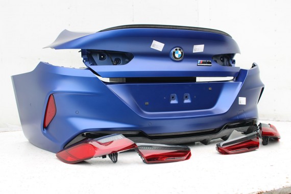 BMW 8 M8 F93 TYŁ ZDERZAK + KLAPA BAGAŻNIKA + LAMPY lampa tylny 490 Sonderlackierung Niebieski 41007483659 51128082803 8070742
