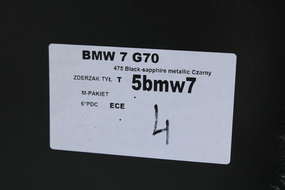 BMW 7 G70 ZDERZAK TYŁ TYLNY M pakiet 475 Kolor: 475 Black-sapphire Czarny  51128081542 M POWER 66205A1A269 51128081511 5A74568