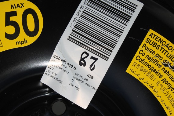 AUDI A6 A7 KOŁO DOJAZDOWE 20 DOJAZDÓWKA ZAPAS 4G0601027E 4,5J*20H2 ET22 CONTINENTAL 145/60/20 105M 4G0 601 027 4G 4G8 4G0601010B