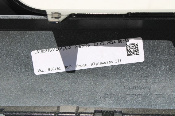 BMW 5 G60 ZDERZAK PRZEDNI PRZÓD 300 Alpinweiss 3 BIAŁY 8084653 G61 M PAKIET 51118084653 8084655 8084656 8084629 9879291