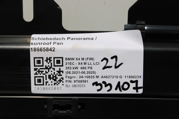 BMW X4 M F98 SZYBERDACH DACH SZKLANY solar szkło szyber panorama przesuwny X4M X4 G02  9852132 985213207