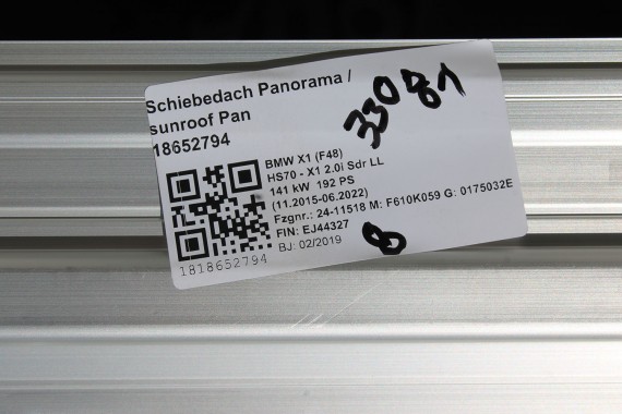 BMW X1 F48 SZYBERDACH DACH SZKLANY solar szkło szyber panorama przesuwny 8064677 682736711 682736712 682736750 737013 8 064 677