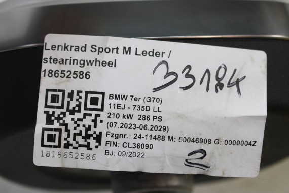 BMW 7 G70 KIEROWNICA 5A336F5 SPORT CL36090 KIEROWNICA MULTIFUNKCYJNA M-Pakiet MPAKIET 6046506 36090 ŁOPATKI 6022522 i7
