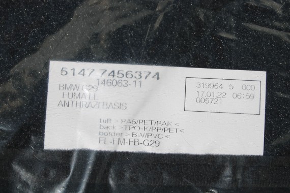 BMW Z4 G29 DYWANIKI PODŁOGI 7456374 wycieraczki kolor czarny 51477456374 51 47 7456374 51476996940 Zestaw dywaników podłogowych