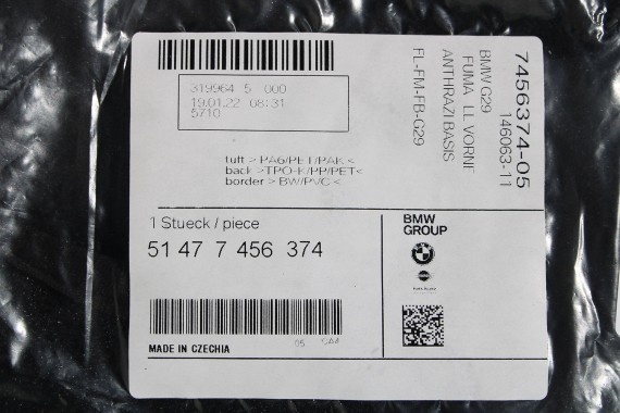 BMW Z4 G29 DYWANIKI PODŁOGI 7456374 wycieraczki kolor czarny 51477456374 51 47 7456374 51476996940 Zestaw dywaników podłogowych