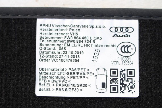 AUDI A4 A5 DYWANIKI PODŁOGI 8W2863691 8W0864450E wycieraczki 8W2 863 691 8W2 863 713 8W2863714 8W0864450 8W0863724 ANGLIK B9 F5