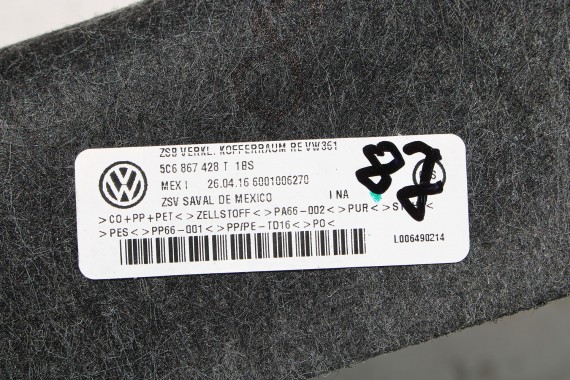 VW JETTA 5C BOCZKI BAGAŻNIKA + DYWAN 5C6867427C 5C6867428T 5C6863463 BOCZEK bagażnik tapicerka tył 5C  1BS- antracyt FL LIFT