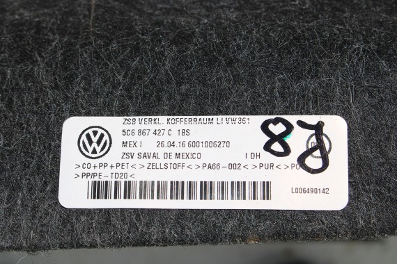 VW JETTA 5C BOCZKI BAGAŻNIKA + DYWAN 5C6867427C 5C6867428T 5C6863463 BOCZEK bagażnik tapicerka tył 5C  1BS- antracyt FL LIFT
