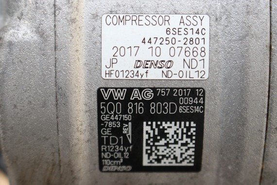 VW AUDI SKODA SEAT POMPA KLIMY SPRĘŻARKA 5Q0816803D 5Q0816803 5Q0816803C 5Q0816803E 5Q0816803F DENSO 5Q0 816 803 D 5Q0816803D