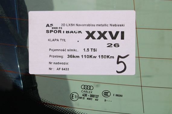 AUDI A5 SPORTBACK TYŁ ZDERZAK TYLNY + KLAPA BAGAŻNIKA 8W F5 Kolor      2G2D LX5H Navarrablau metallic Niebieski