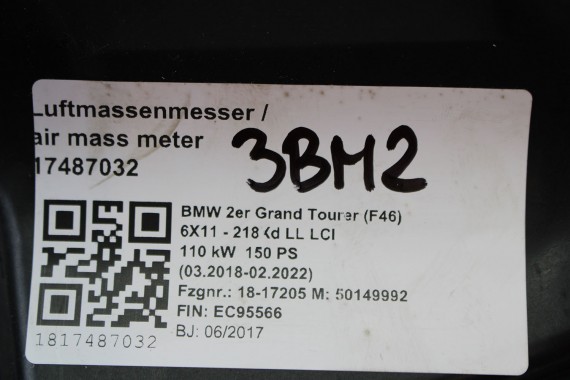 BMW X1 F48 FILTR POWIETRZA OBUDOWA 8513916 1371 8513916 105435 X2 F39 F45 F46 MINI F54 F55 F56 F57 F60 13718513916 diesel 2.0 D
