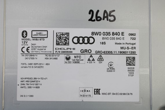 AUDI A4 A5 Q5 CZYTNIK MMI 8W0035840E MULTIMEDIA MIB 2 (GEN2) 8W0 035 840 E na karty SD 8W 80A STEROWNIK CENTRALNY 2G b9 f5 fy