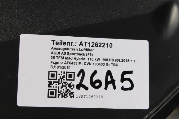 AUDI A4 A5 ŁAPAK WLOT POWIETRZA PASA 8W0129618F silnik 8W B9 F5 8W0 129 618 F kierownica dolot 8W0129618F 8W0129618 8W0129618F