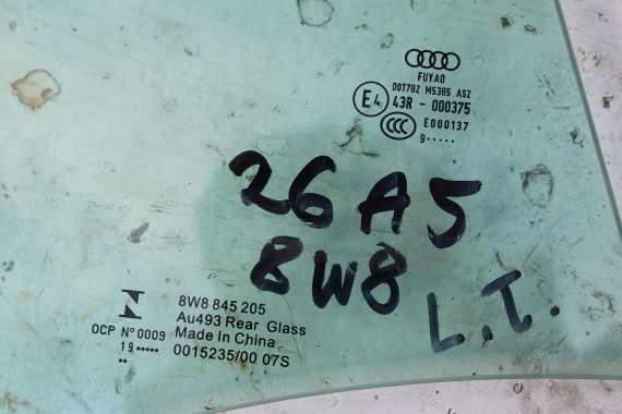 AUDI A5 SZYBA DRZWI PRAWE 8W8845205 prawa tył 8W8 845 205 2019 E4 AS2 SPORTBACK 8W8 F5 8W8845205 8W8845206 8W8845205B 8W8845206B