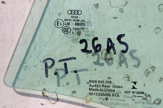 AUDI A5 SZYBA DRZWI PRAWE 8W8845205 prawa tył 8W8 845 205 2019 E4 AS2 SPORTBACK 8W8 F5 8W8845205 8W8845206 8W8845205B 8W8845206B