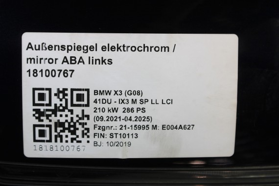 BMW X3 G08 G01 IX3 LUSTERKO lewe drzwi lewa zewnętrzne pinów kabli 5 pin 416 Carbon-schwarz Czarny ASYSTENT side foto