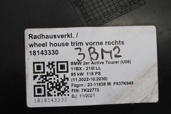 BMW 2 U06 NADKOLE PRZEDNIE 8498435 51718498435 PRAWO-PRZÓD LEWO-PRZÓD 51718498436 51718498436 112520 ACTIVE TOURER