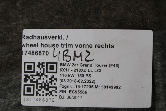 BMW 2 F46 NADKOLE PRZEDNIE 7473413 51717473413 PRAWO-PRZÓD LEWO-PRZÓD 7473414 51717473414  748506 13 Grand Tourer