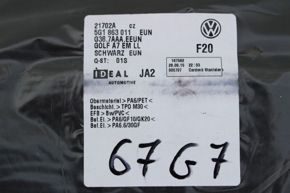 VW GOLF 7 VII DYWANIKI PODŁOGI 5G1863011 5G0864435 wycieraczki 5G0 864 435 5G1 863 011 EUN - czarny 5G1863011A