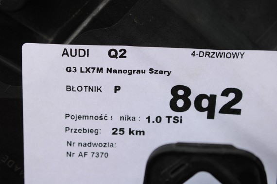 AUDI Q2 PRZÓD maska błotniki zderzak pas przedni lampy wzmocnienie błotnik lampa 81A FULL LED Kolor: G3G3	LX7M 	Nanograu Szary