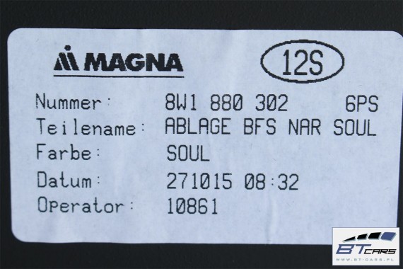 AUDI A4 A5 SCHOWEK KONSOLI PASAŻERA 8W1880302 8W1 880 302 STRONA PRAWA 8W 6PS czarny SCHOWKI 8W1880302 8W1880302B 8W1880302D