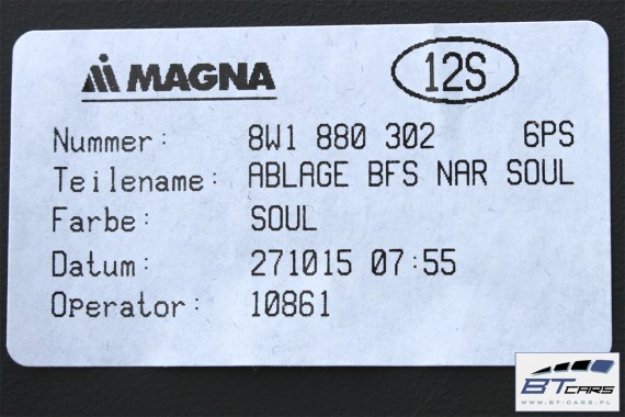 AUDI A4 A5 SCHOWEK KONSOLI PASAŻERA 8W1880302 8W1 880 302 STRONA PRAWA 8W 6PS czarny SCHOWKI 8W1880302 8W1880302B 8W1880302D