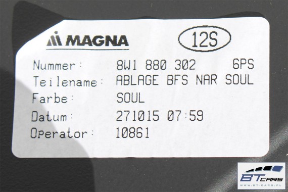 AUDI A4 A5 SCHOWEK KONSOLI PASAŻERA 8W1880302 8W1 880 302 STRONA PRAWA 8W 6PS czarny SCHOWKI 8W1880302 8W1880302B 8W1880302D