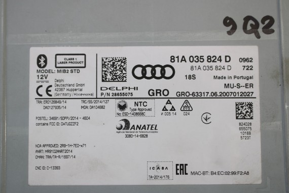 AUDI A3 Q2 CZYTNIK DVD MMI 2G SD 81A035824D 81A 035 824 D FL LIFT MIB MULTIMEDIA nawigacja 8V 81A MIB2 A3 S3 RS3 Q2 SQ2