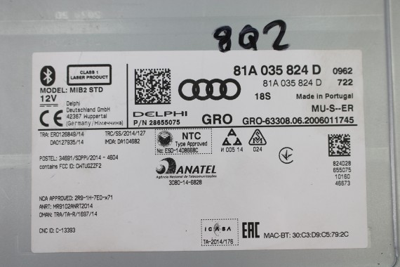 AUDI A3 Q2 CZYTNIK DVD MMI 2G SD 81A035824D 81A 035 824 D FL LIFT MIB MULTIMEDIA nawigacja 8V 81A MIB2 A3 S3 RS3 Q2 SQ2