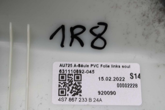 AUDI R8 CABRIO SŁUPEK A + WYKOŃCZENIE PODSUFITKI poszycie 4S7867512A 4S7867233B 4S7867234B słupka słupki RAMA DACHU 24A - czarny