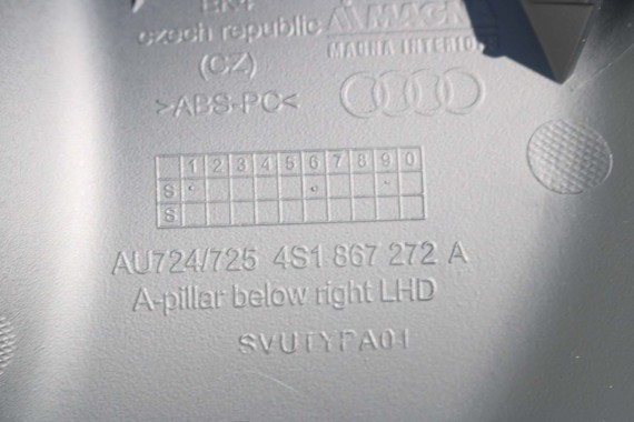 AUDI R8 CABRIO SŁUPEK A WYKOŃCZENIE poszycie 4S1867271A 4S1867272A dolne słupka słupki RAMA DACHU 6PS czarny 4S1867271 4S1867272